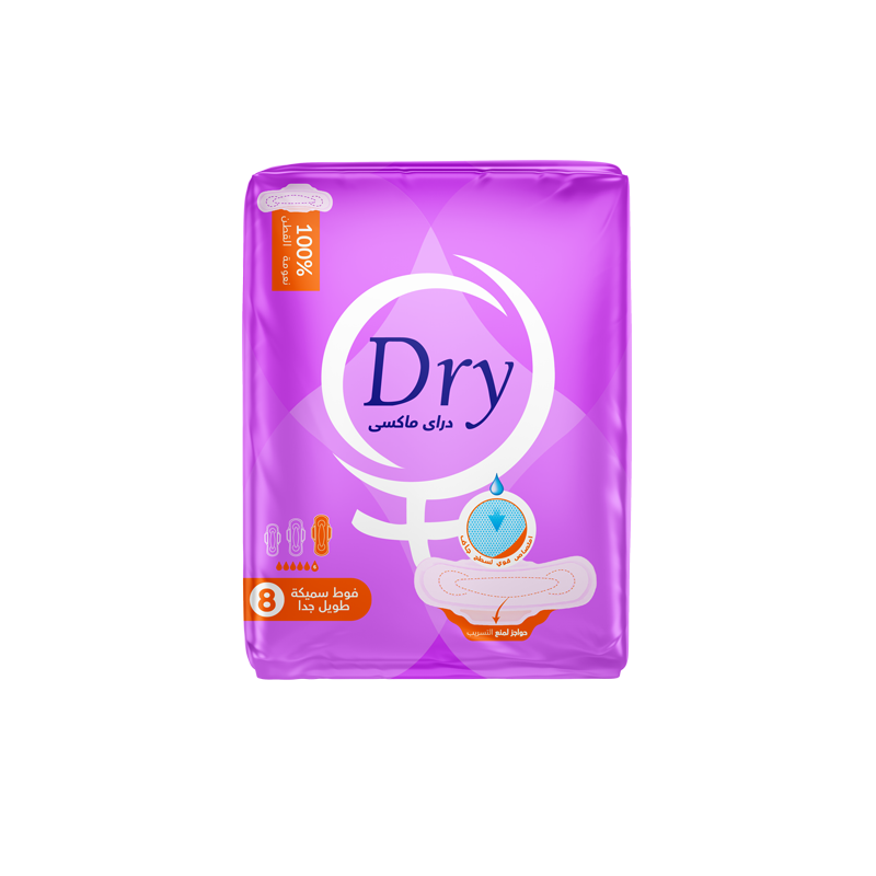 Dry Maxi Thick Pads, 8 Pads, EXTRA LONG